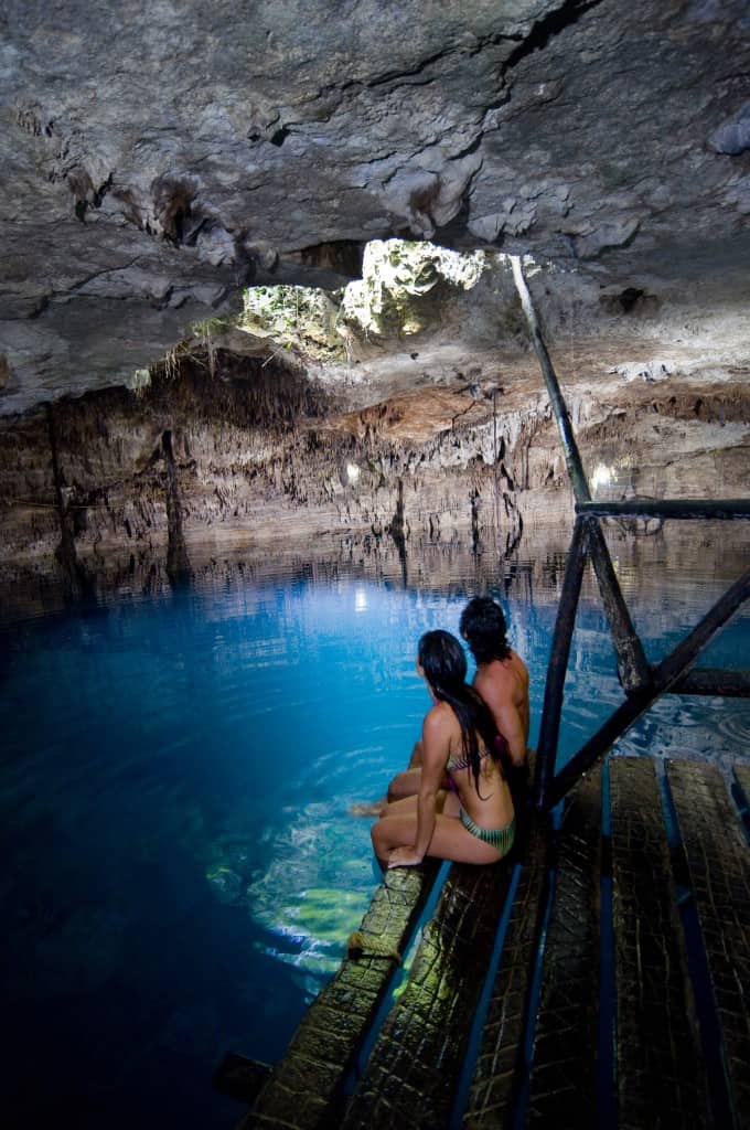 Cenotes near Puerto Morelos: underground caverns large large subterranean lakes